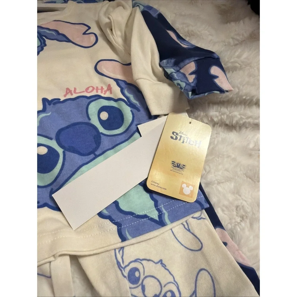 NWT Lilo & Stitch Snug Fit 4Pcs Cotton Long Sleeve Pajama Set Blue/White Size 4T